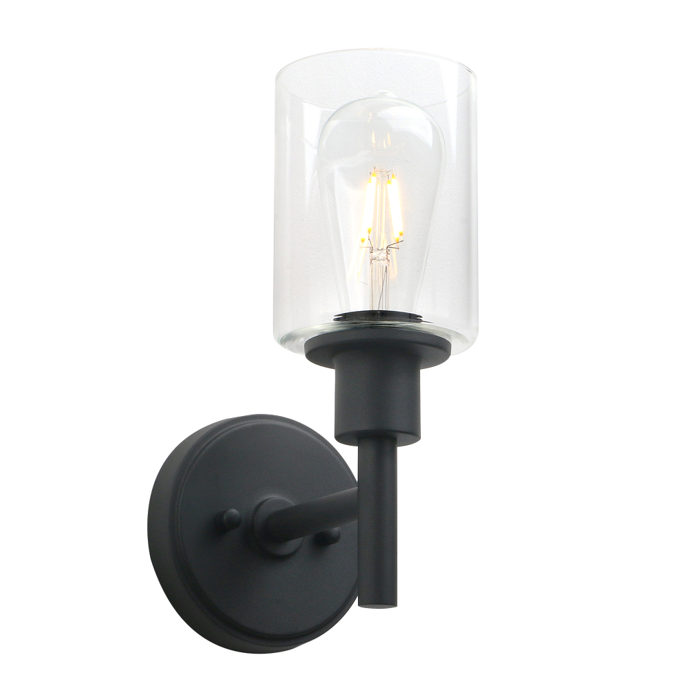 Permo Black Wall Sconce Light 1-Light Matte Black Bathroom Vanity Light Fixture with 3.94 Inches Glass Light Shade