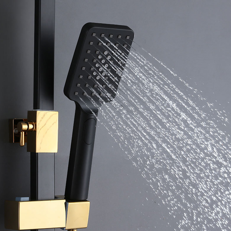 Black Thermostatic Shower System Bathroom Wall Mount SPA Rainfall Shower Set Hot Cold Mixer Bath Faucet Square Head Smart Grifo