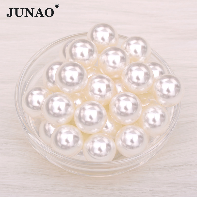 JUNAO High Quality 3 4 6 8 10 12 16 18 20 25mm Beige Round Imitation Pearl Beads No Hole Loose Garment Plastic Beads Decoration