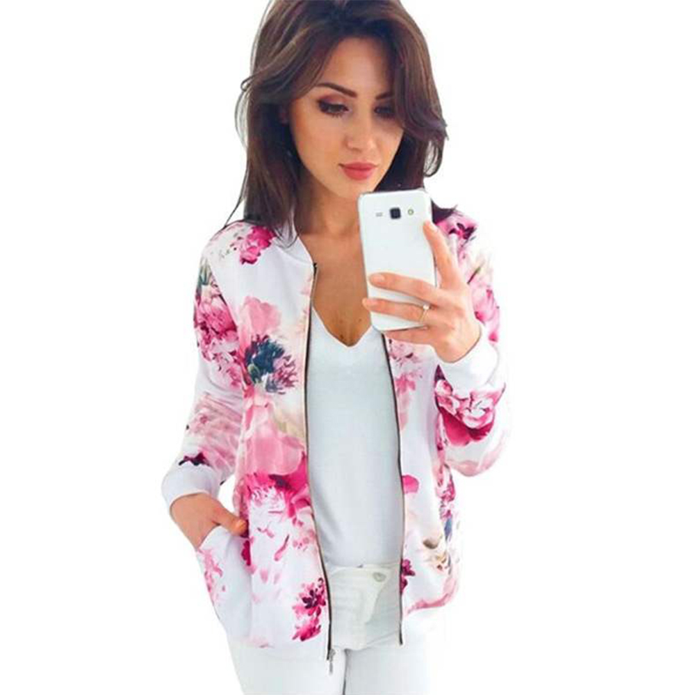 Plus Size Bomber Jacket Spring Women's Jackets Retro Floral Printed Coat 5XL Female Long Sleeve Outwear Clothes Short Tops