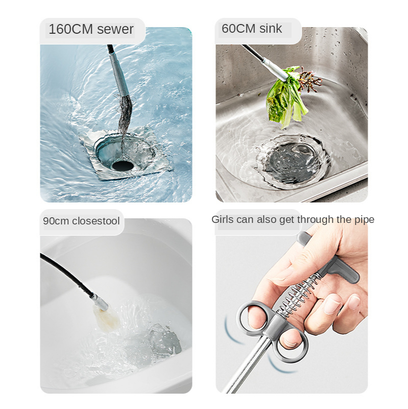 1.6 M Sink Drain Clog Remover Cleaning Stick Kitchen Floor Sewer Dredge Grappling Hook Wire Spring Pipe Dredging Toilet Tool