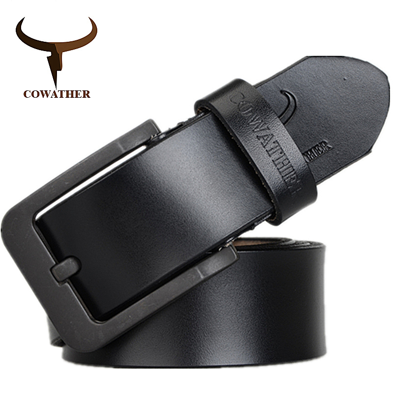COWATHER male belt for mens high quality cow genuine leather belts 2019 hot sale strap fashion new jeans Black Buckle XF010