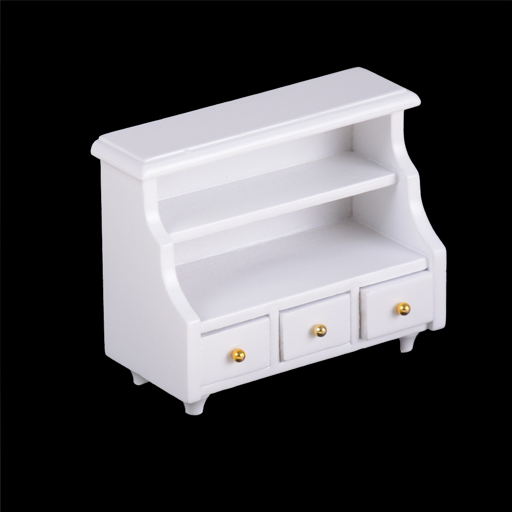 1 12 Scale Furniture Kitchen Bathroom White Cabinet Chest Cupboard Wooden Toys for Bjd for Girl Doll Dollhouse Miniatures