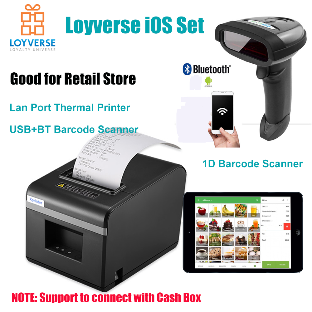Thermal Receipt Printer and Barcode Scanner Retail Set for Loyverse Software Compatible with Android and iOS System ESC and POS