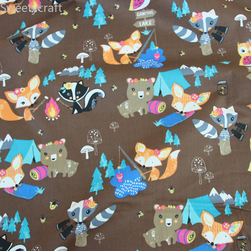 160x300cm Cotton Twill Fabric Cartoon Fox Printed Cloth Sewing Quilting Fabrics for Patchwork Needlework DIY Handmade Material