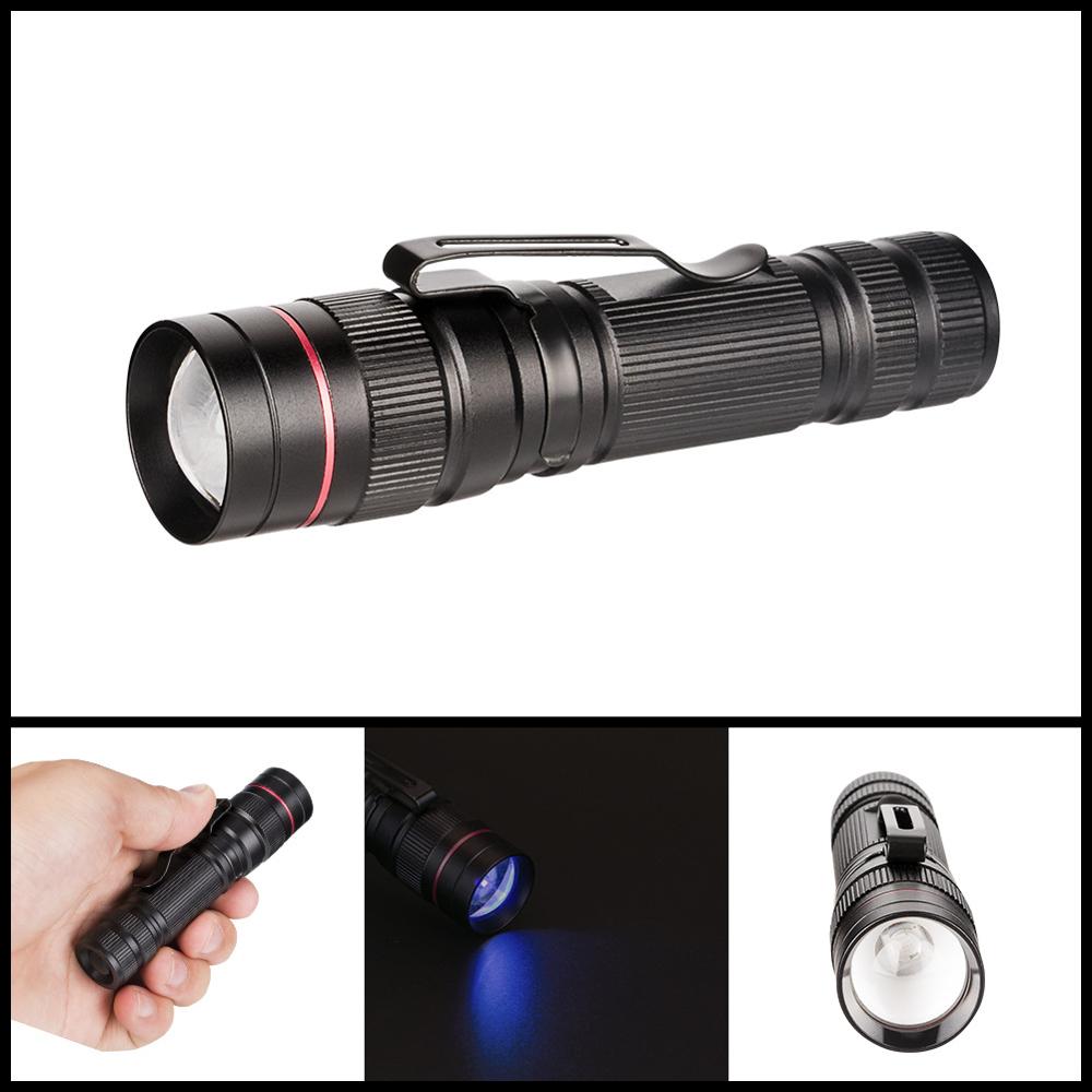 ZHIYU Portable XPE UV Flashlights LED White Ultraviolet Light Torch 3 Modes Zoom Flash Light Mini Pen Clips Pocket Lamp Lantern