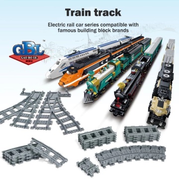 Kazi City Train Flexible Track Rail Crossing Straight Curved Rails Building Blocks Sets Bricks Educational Toys for Children