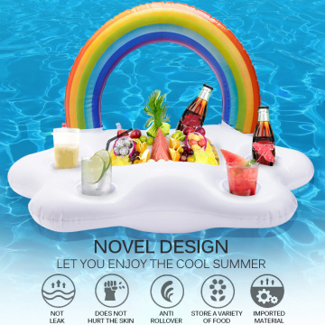 Summer Pool Party Bucket Rainbow Cloud Cup Holder Inflatable Pool Float Beer Drinking Cooler Table Bar Tray Beach Swimming Ring