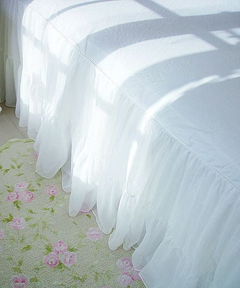 1piece Romantic two layers bed skirt elegant chiffon bedspread satin cotton bed sheet for wedding decoration princess bed cover