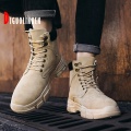 Fashion Men Boots Winter Leather Fur Warm Male Military Boots Army Lace-Up Non Slip Snow Boots Men Casual Ankle Outdoor Desert