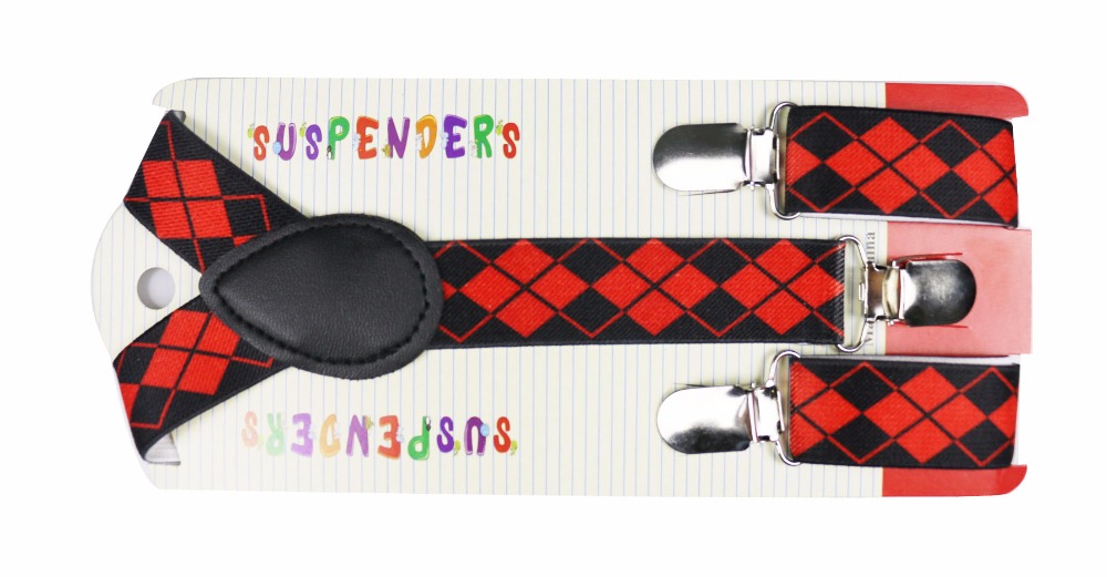 Winfox High Quality 2.5cm Wide Geometry Diamond Pattern Boys Red Plaid Suspenders Kids oddler Baby Suspender Pants