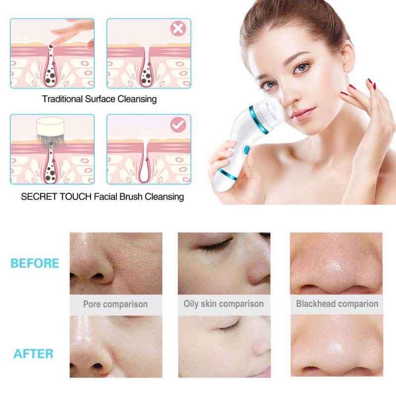 4 In 1 Electric Facial Cleansing Brush Rechargeable Ultrasonic Massager Pore Face Cleansing Device Face Brush Washing