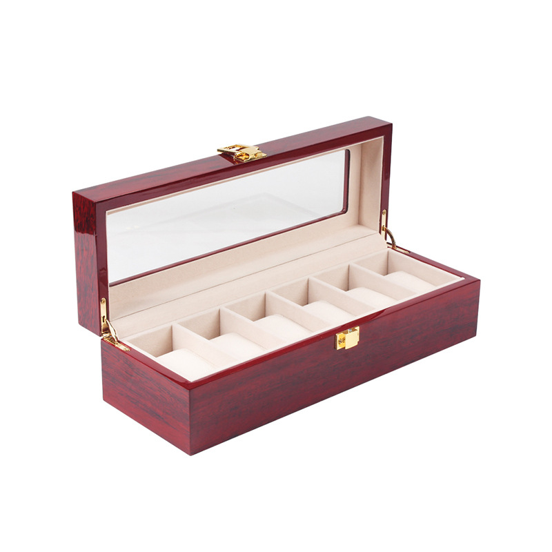 1-12 Files Wrist Watch Boxes Cases Displays Box Open Window Red Lacquered Wood Gift Watch Case Luxury Jewelry Watch Storage Box