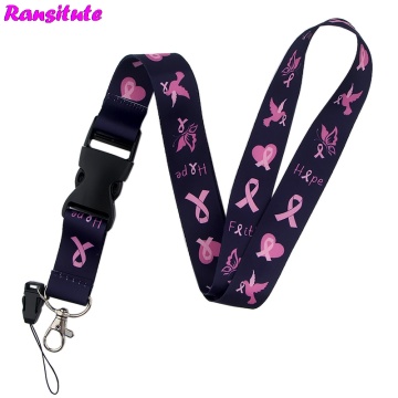 Anti-breast Cancer lanyard/mobile Phone Key ID Badge holder/neckband And Key Ring Ribbon Rope DIY Fashion Jewelry R576