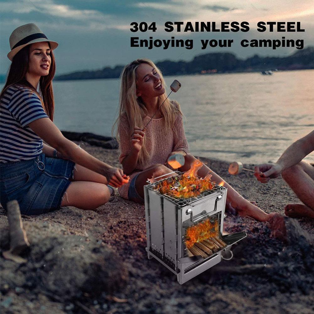 Outdoor square wood stove barbecue outdoor camping picnic folding barbecue grill portable outdoor tools