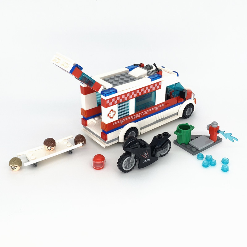 City Medical Ambulance Sweeper Cleaning Work Car Building Blocks Kits Bricks Set Classic Model Kids Toys For Children Gift