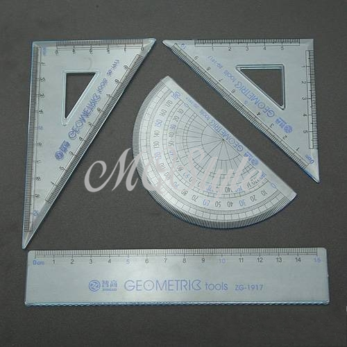 2017 Direct Selling Rushed Triangular Ruler Papelaria Spirograph 4 Pcs School Maths Set Plastic Protractor Square Ruler K4499