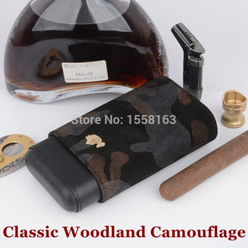 COHIBA Leather Cigar Case Humidor Accessories Portable Pocket Travel Cigar Humidor Classic Woodland Camouflage 63ring cigar tube