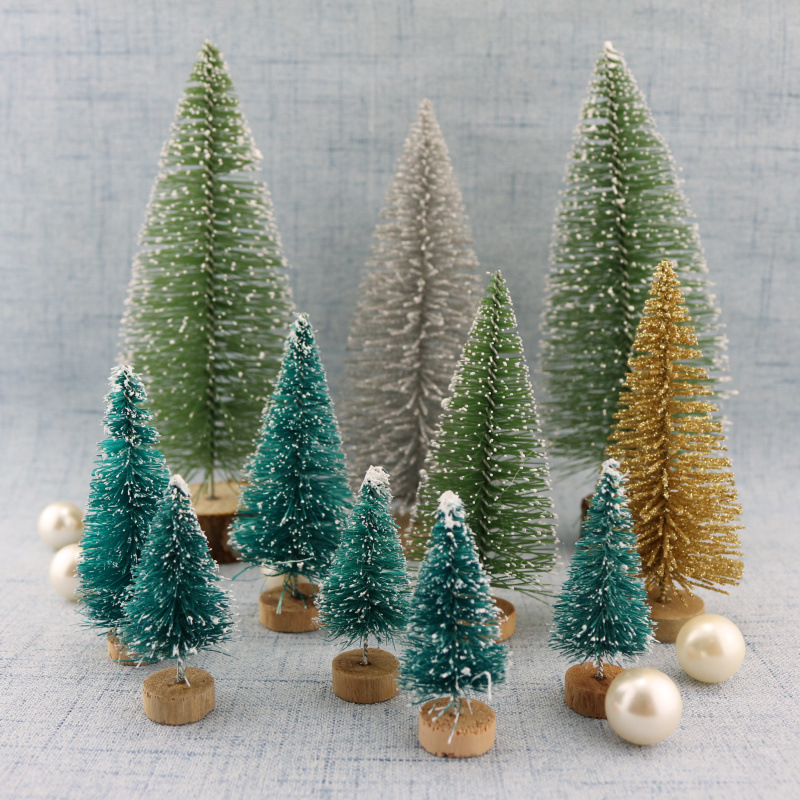 12Pcs Mini Christmas Tree 4.5CM Small Santa Claus Snow Christmas Decorations for Home Frost Village House New Year 2021 Supplies