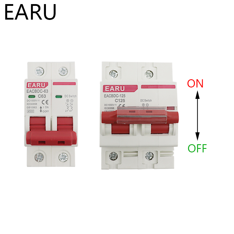 DC 1000V Solar Mini Circuit Breaker Overload Protection Switch 6A/10A/25A40A/63A/80A /100A/125A 2P DC1000V Photovoltaic MCB PV