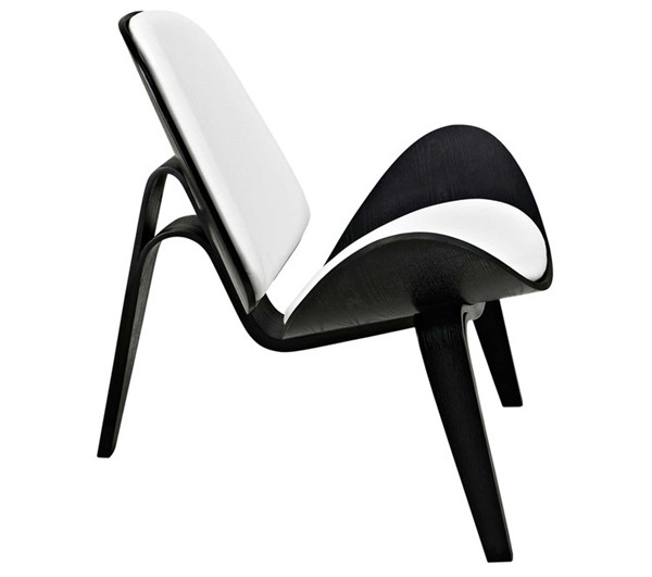 Hans Wegner Style Three-Legged Shell Chair Ash Plywood Black Finish Leather Seat Living Room Furniture Modern Lounge Shell Chair