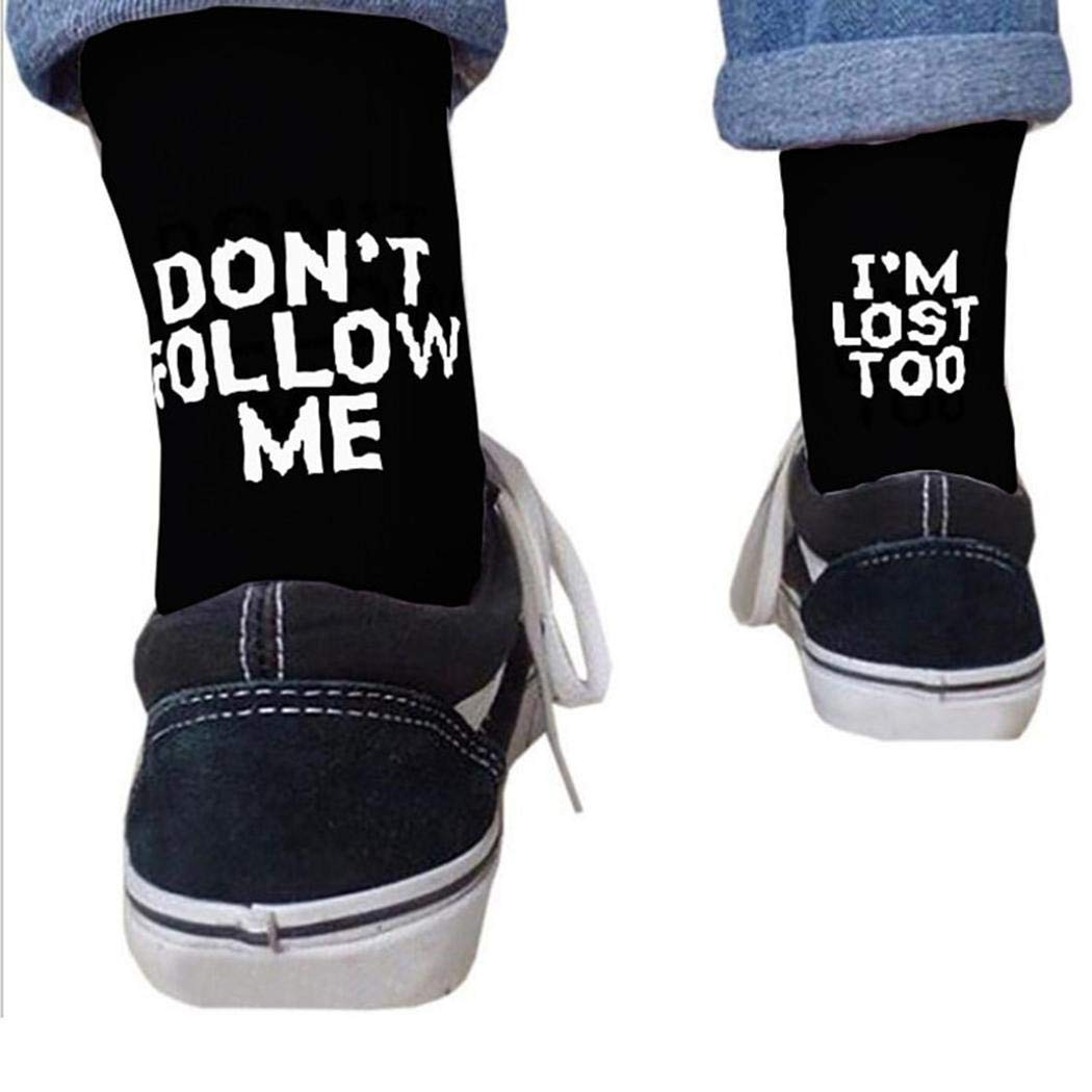 Men Skateboard Socks Funny Harajuku Humor Word Don`t Follow Me Socks Summer Spring Hip Hop Street Unisex Crew Happy Sock Cotton