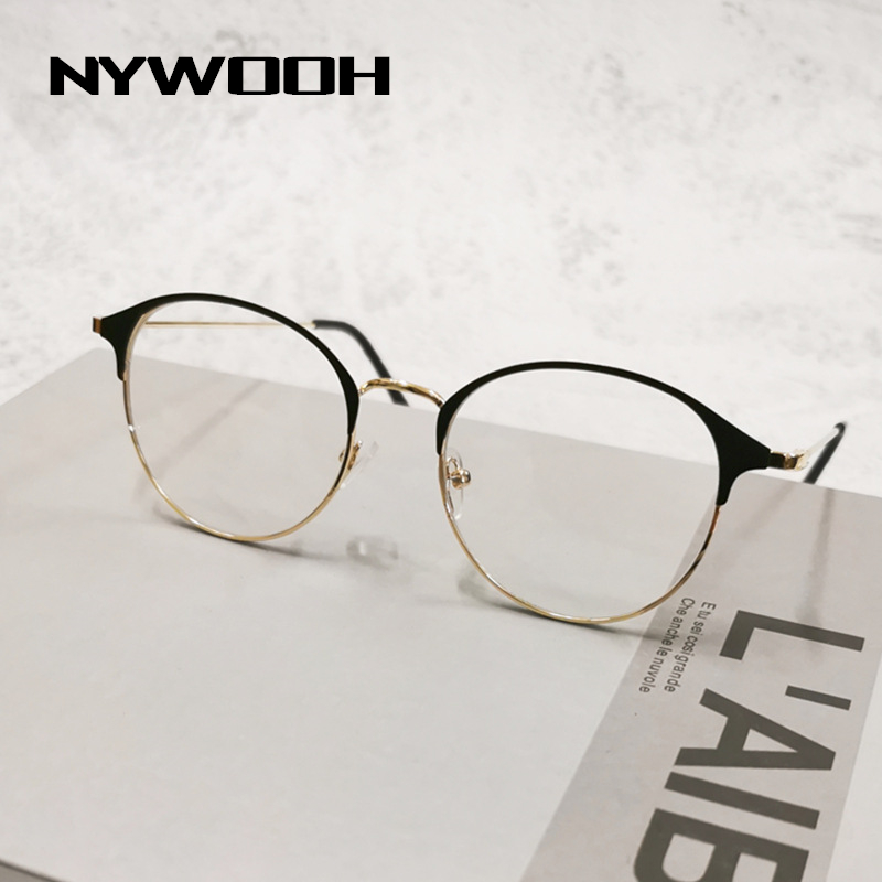 NYWOOH Business Myopia Glasses Women Men Vintage Metal Half Frame Round Eyeglasses Prescription Short Sighted Eyewear -1.0 4.0