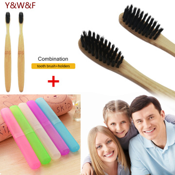 1set Dental Bamboo Charcoal Toothbrush Low Carbon Wooden Handle Protable Travel Use Oral Toothbrush Tongue Cleaner Eco-friendly