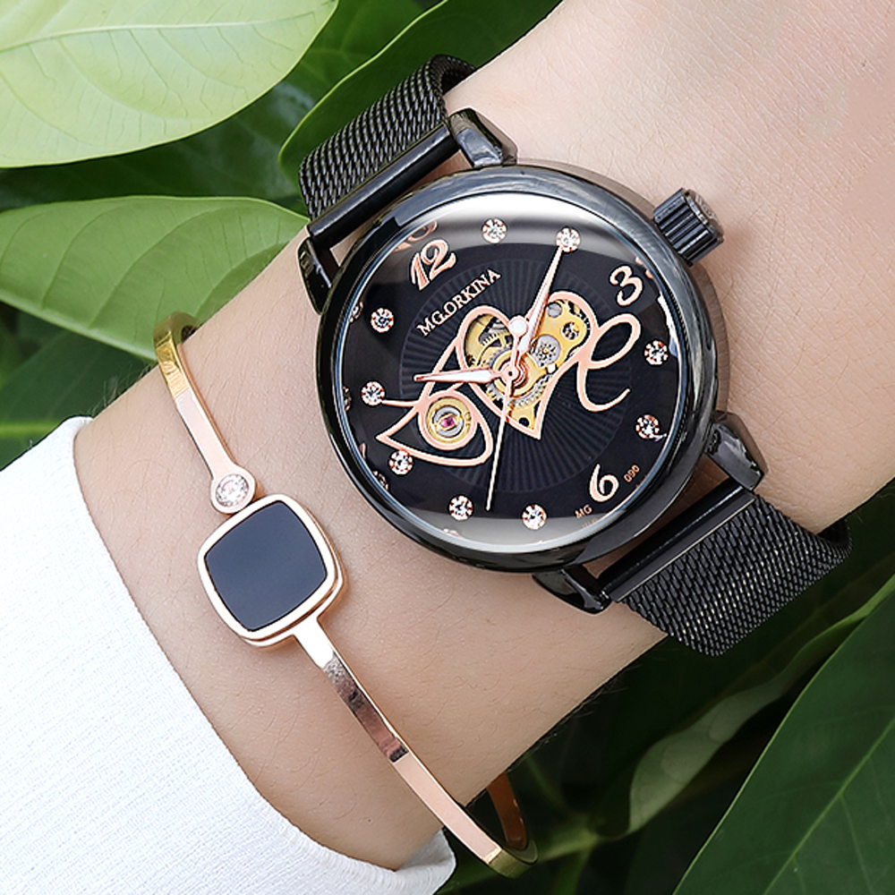 New Love Automatic mechanical watches Women Rose Gold watch Lady relojes mujer women wristwatches Girl Dress Clock Montre Femme