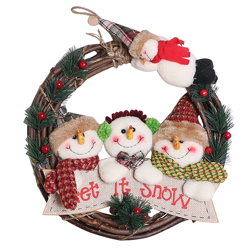 29CM Christmas Wreath Santa Claus Snowman Elk Door Hanging Decorations Xmas Holiday Front Door Ornaments