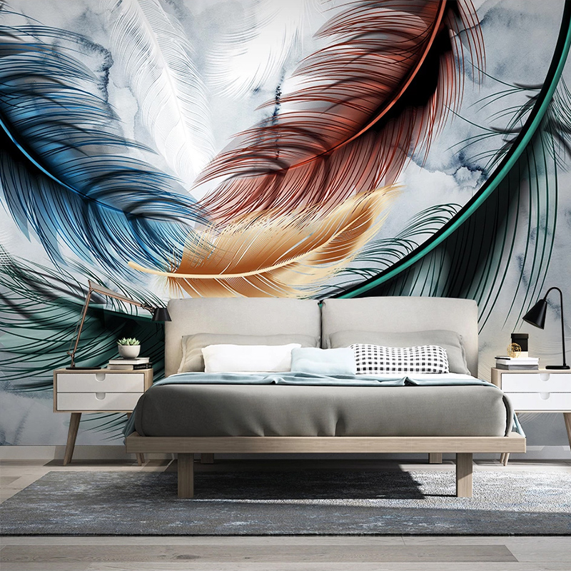 Custom 3D Wallpaper Wall Art Colorful Feathers Nordic Mural Modern Dining Room Living Room Sofa TV Background Photo Wall Paper