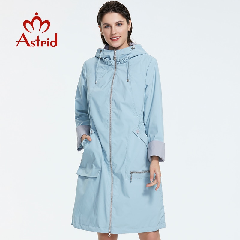Astrid 2019 new women trench coat Spring long Hooded Solid color Coat Lightweight Casual lady's Windbreak Collection AS-1992