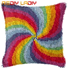 Latch Hook Cushion Rainbow Windmill Pillow Case Printed Color Canvas Acrylic Yarn Latched Sofa Pillow Crochet Cushion Cover Kits