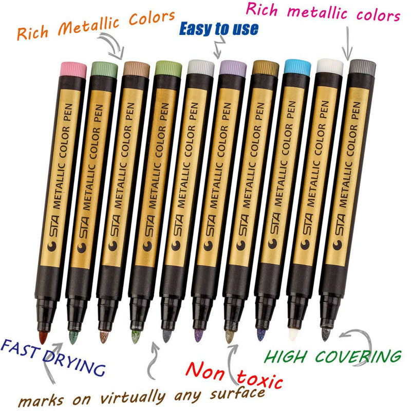 Metallic Marker Pens Brush Pen For Rock Painting Medium Point Ceramic Glass School Art Supplies Markers 04311