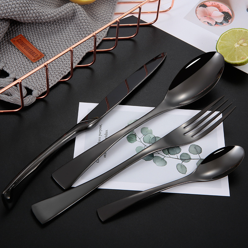 24Pcs Stainless Steel Black Cutlery Set 16Pcs Dinnerware Tableware Silverware Sets Dinner Knife Fork Spoon 4Pcs/set Dropshipping