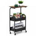 3-Layers Utility Rolling Cart with Wooden Board