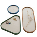 JINSERTA Wooden Storage Tray Jewelry Display Plate Cosmetic Organizer Oval PU Leather Tea Coffee Tray Anti-scalding Coaster