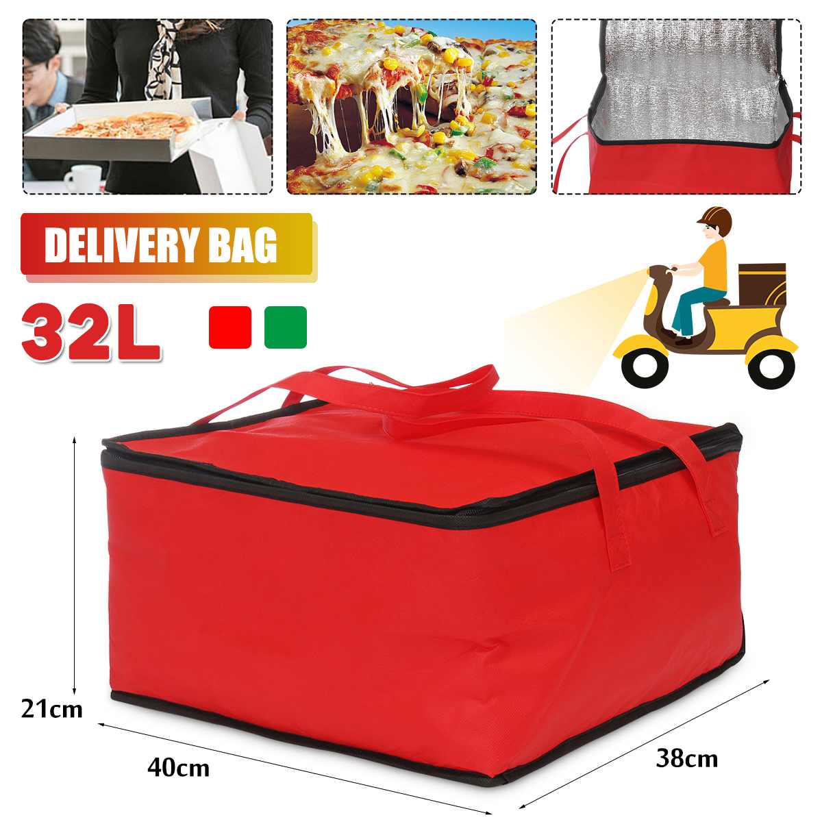 32L Waterproof Insulated Bag Lunch Cooler Bag Insulation Folding Picnic Portable Ice Pack Food Thermal Food Delivery Bag Pizza