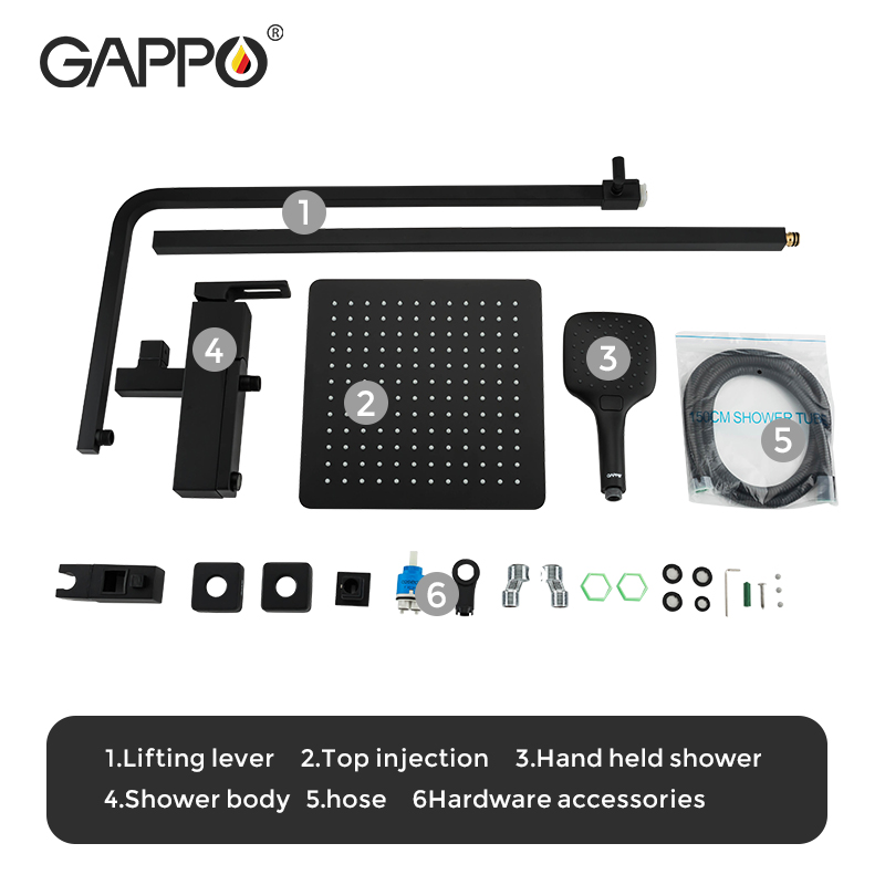 GAPPO Shower Faucets black bathroom faucet shower set bathroom mixer shower system waterfall shower faucets G2417-6