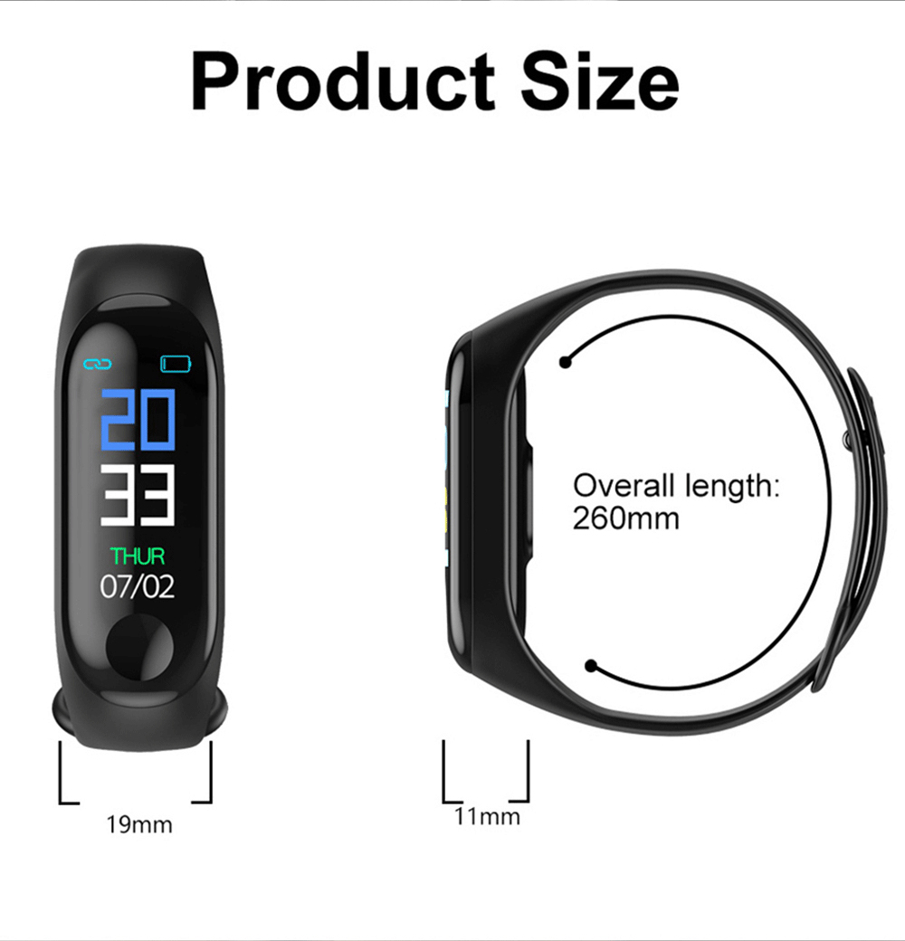 M3 Smart Wristband Bracelet with Extra Strap M3Plus Sport Smart Band Heart Rate Activity Fitness Tracker Pedomete Smart Watch