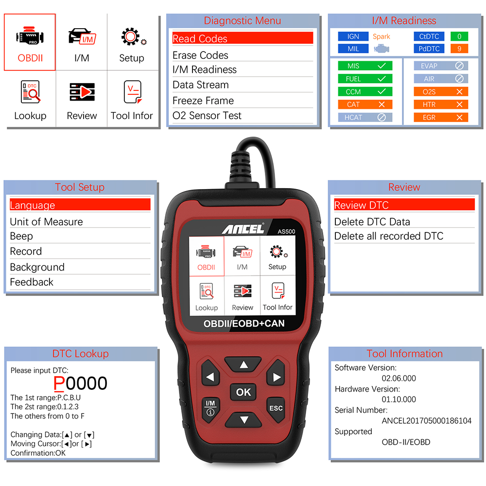 ANCEL AS500 Obd2 Scanner Multilingual Engine Code Reader Odb2 Obd 2 Automotive Diagnostic Scanner Car Diagnostics Tool PK KW850