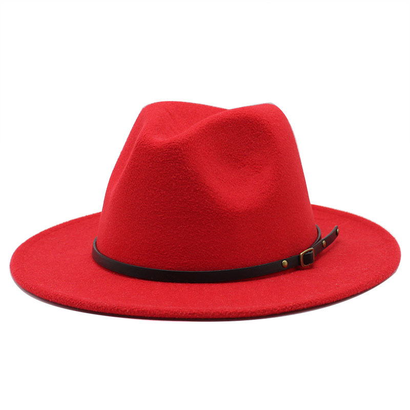 Men Women Wide Brim Wool Felt Fedora Panama Hat with Belt Buckle Jazz Trilby Cap Party Formal Top Hat In Large size 56-61CM