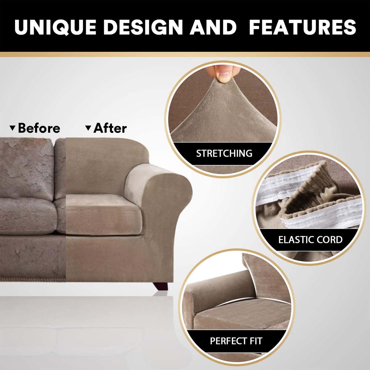 1/2/3 Seater Solid Color Plush Thicken Elastic Sofa Cover Living Room Universal Sectional Stretch Furniture Couch Slipcover