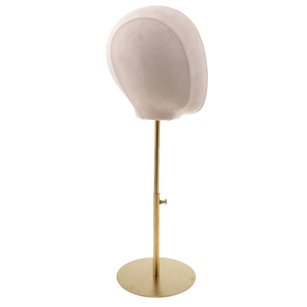 Premium Adjustable Height 21inch Suede Cork Mannequin Head Model Hat Wig Display Stand Rack with Metal Stand- 4 Colors Choose