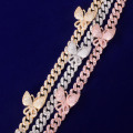 10mm Pink Miami Cuban Link Necklace With Butterfly Bling Women Jewelry AAAA Zircon Charm Hip Hop Chain