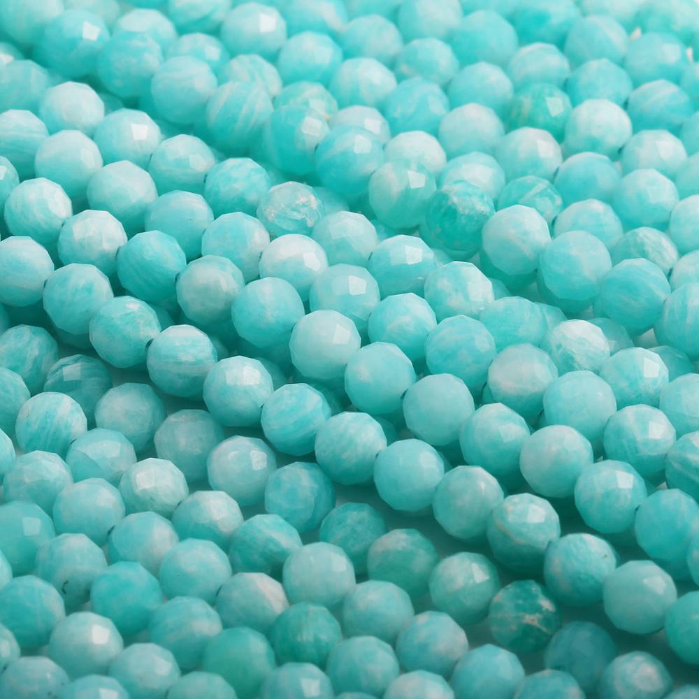 Natural Stone Faceted Amazonite Beads 2,3,4,5mm Small Round Loose Stone Bead for Jewelry Making DIY Bracelet Necklace