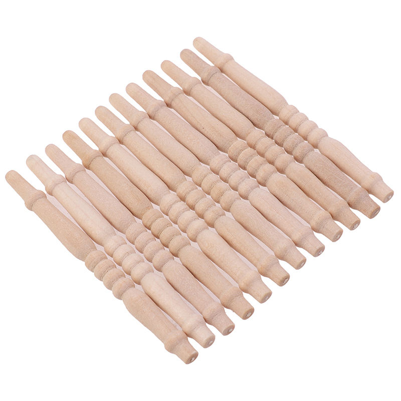 New DIY Spindles Balusters Wooden Dollhouse Miniature 1/12 Scale Stair Railing Furniture Toys 12pcs/lot