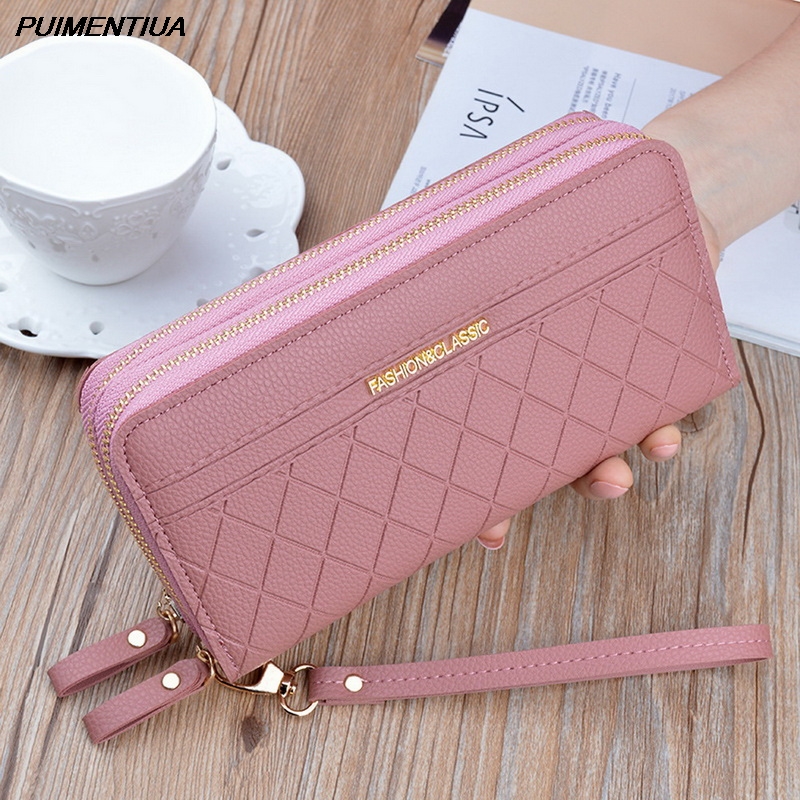 Puimentiua Long Women's Wallet Female Purses Tassel Coin Purse Card Holder Wallets Female Leather Double Zip Clutch Bag Wallets