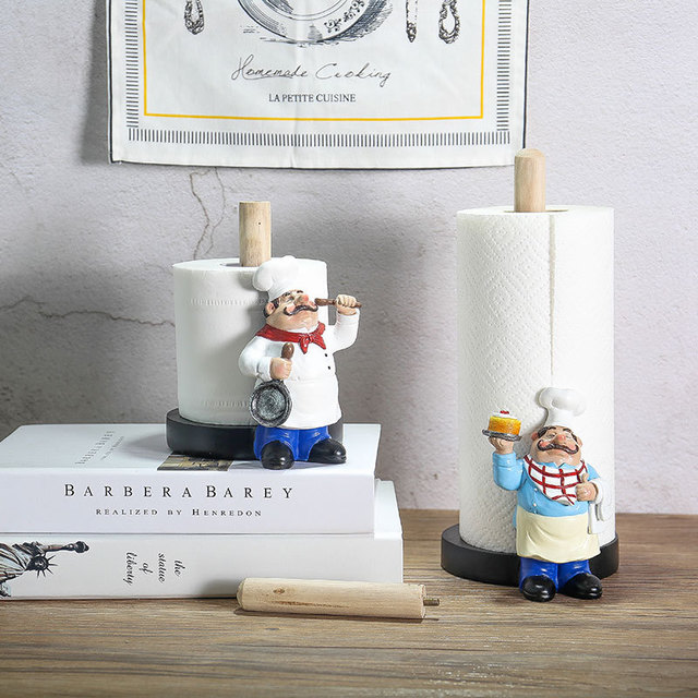 29.5cm Resin Chef Double-Layer Paper Towel Holder Figurines Creative Home Cake Shop Restaurant Crafts Decoration Ornament