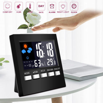 Digital Display Thermometer Humidity Clock LCD Alarm Calendar Weather Multifunction Display Analog-Digital Clock